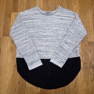 One Love Clothing Womens Ombre Sheer Sweatshirt Dress Shirt Blouse Gray Black L